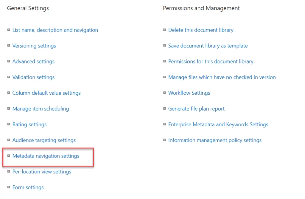 Infographics show Configure Metadata navigation