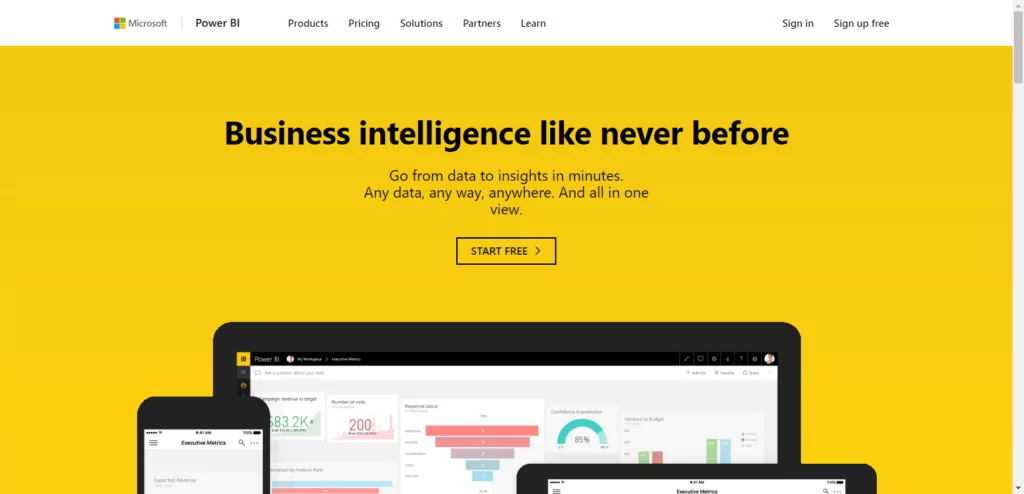 Infographics show the Power BI report for website