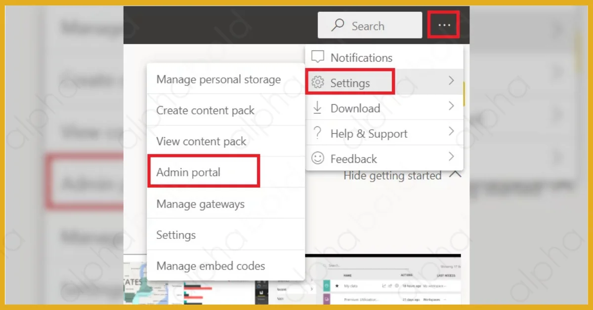 Infographic shows the Power BI admin portal