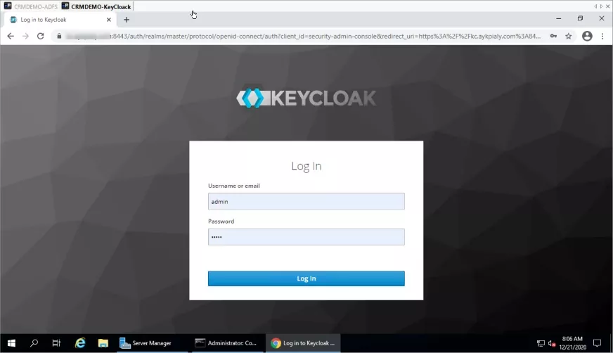 Infographic show the Login to KeyCloak Administration Console