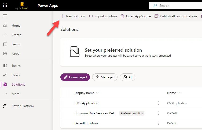 Infographics show the Creating New Solution in PowerApps