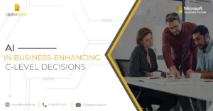 Infographic shows the AI in Business Enhancing C-Level Decisions