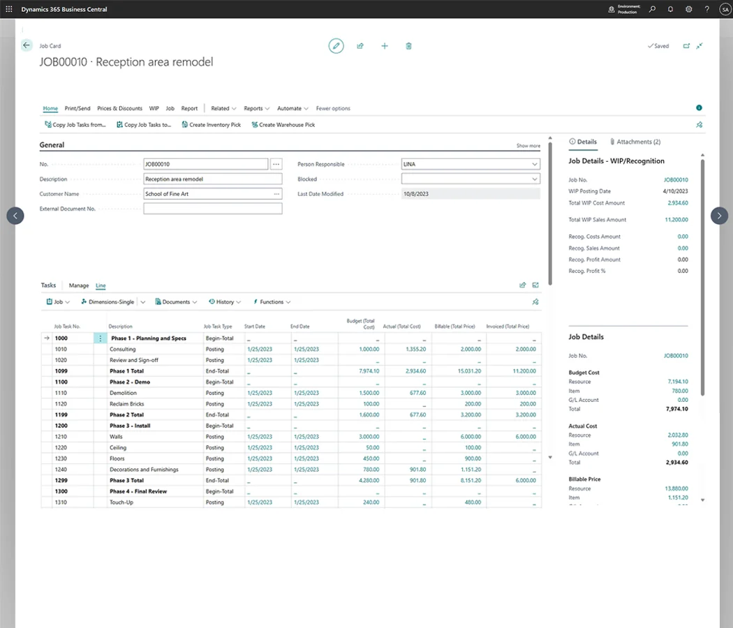 Infographics Dynamics 365 Business Central streamlines project management with timesheets, job costing, and budgeting