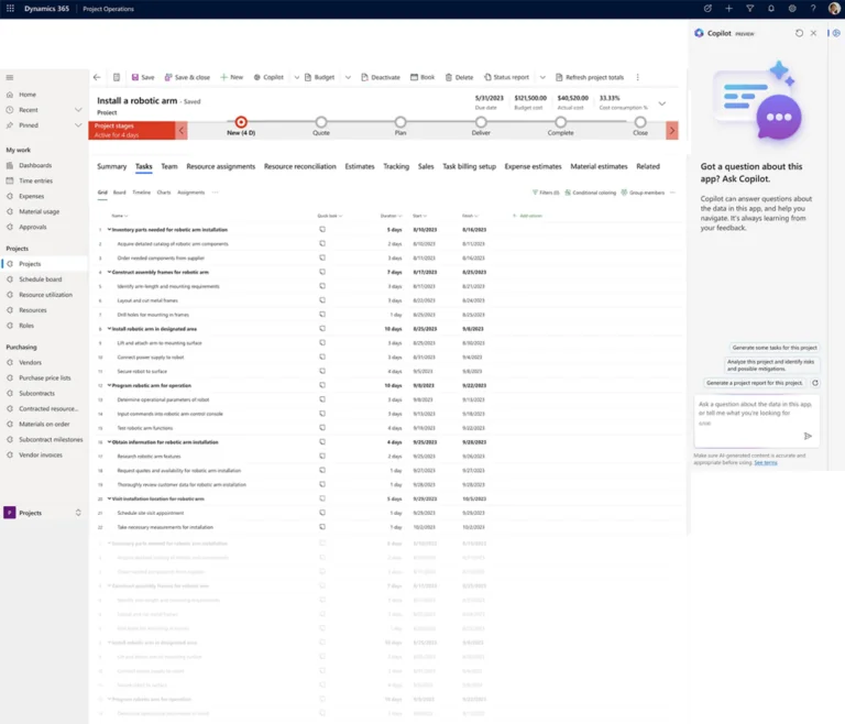 The image shows the Increase productivity with Dynamics 365 Project Operations