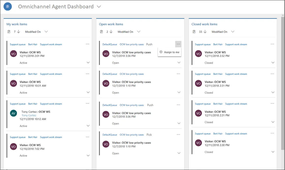 Infographic show the Omnichannel Agent Dashboard in Dynamics 365 Contact Center