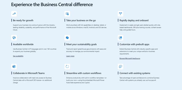 Infographics show the experience the business central difference