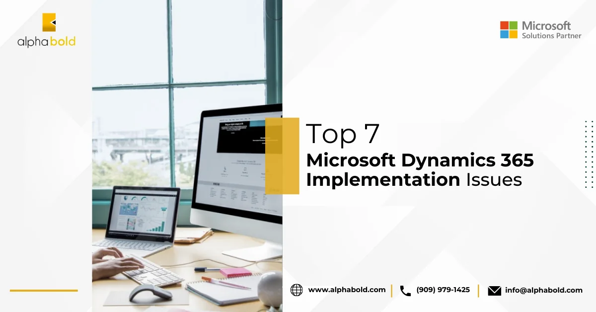 infographic show the Top 7 Microsoft Dynamics 365 Implementation Issues